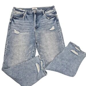Risen Jeans 3XL (40) Women Light Wash Distressed Straight Leg Plus Stretch Denim